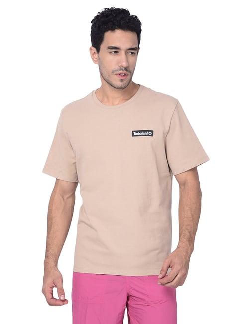 timberland camel brown regular fit logo print crew t-shirt