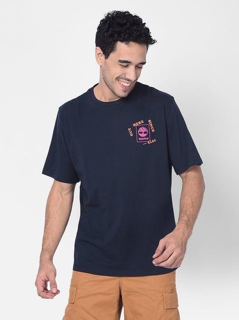 timberland navy regular fit printed crew t-shirt