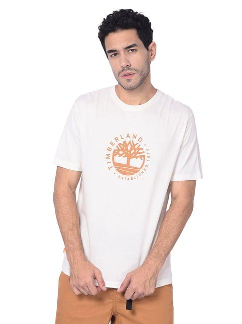 timberland off white regular fit printed crew t-shirt