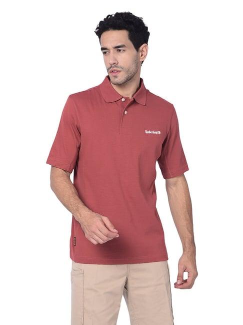 timberland brick red regular fit logo print polo t-shirt