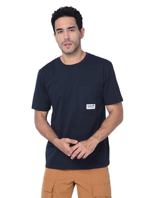 timberland navy regular fit logo print crew t-shirt