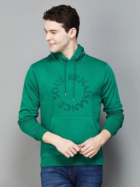 fame forever by lifestyle green cotton regular fit embroidered hooded sweatshirt