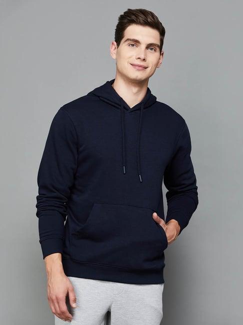 fame forever by lifestyle blue cotton regular fit hooded sweatshirt