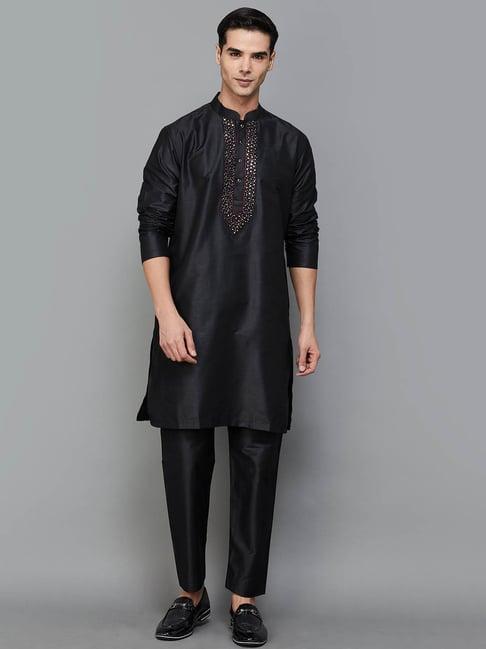 melange by lifestyle black regular fit embellished kurta bottom sets