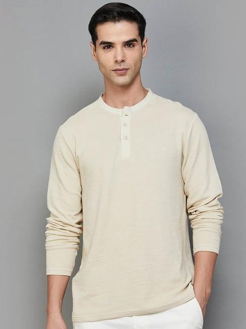 melange by lifestyle beige cotton regular fit t-shirt