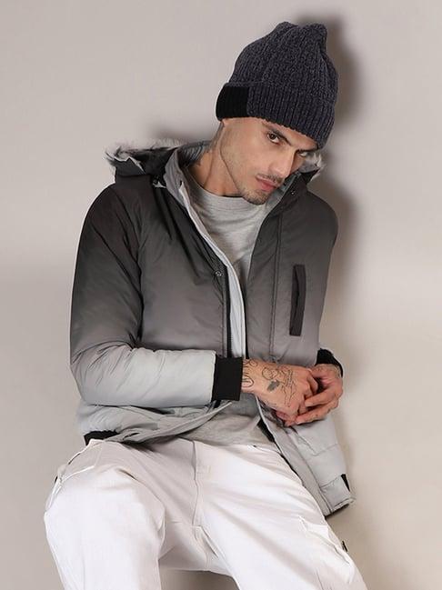 campus sutra black & grey regular fit ombre hooded jacket