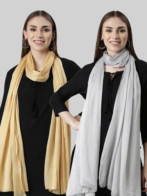 twin birds golden & silver plain dupatta - pack of 2