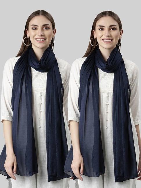 twin birds navy plain dupatta - pack of 2