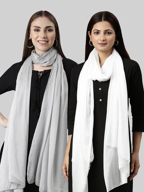 twin birds silver & white plain dupatta - pack of 2