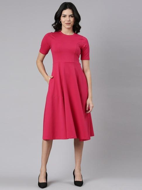 twin birds pink cotton a-line dress