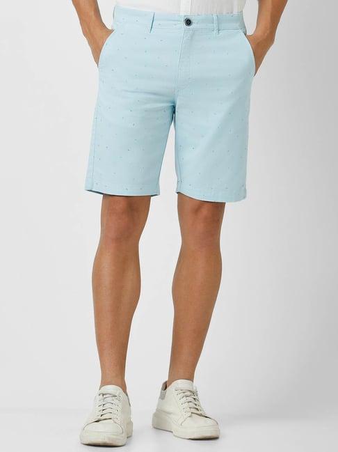 peter england casuals blue cotton regular fit printed shorts