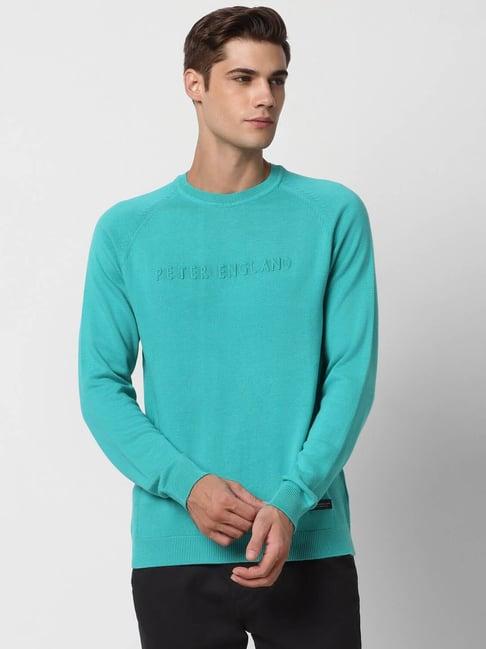 peter england casuals blue cotton regular fit sweater