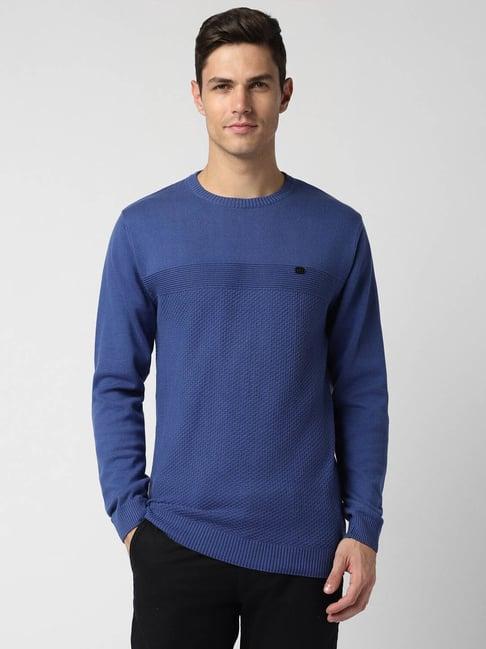 peter england casuals blue cotton regular fit self pattern sweater