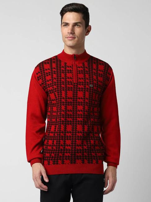 peter england casuals red cotton regular fit checks sweater