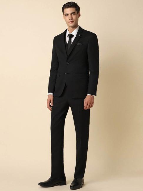 allen solly black slim fit three piece suit