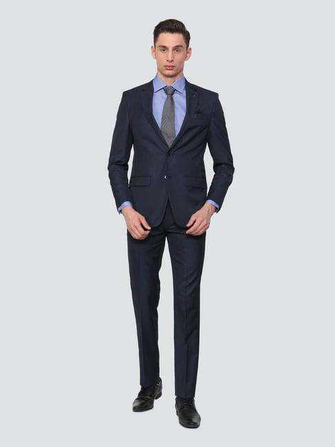 louis philippe navy blue regular fit texture two piece suit