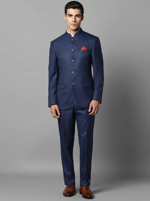 louis philippe navy blue regular fit texture two piece suit