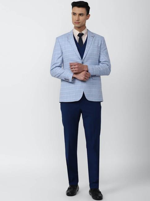 van heusen blue slim fit checks four piece suit