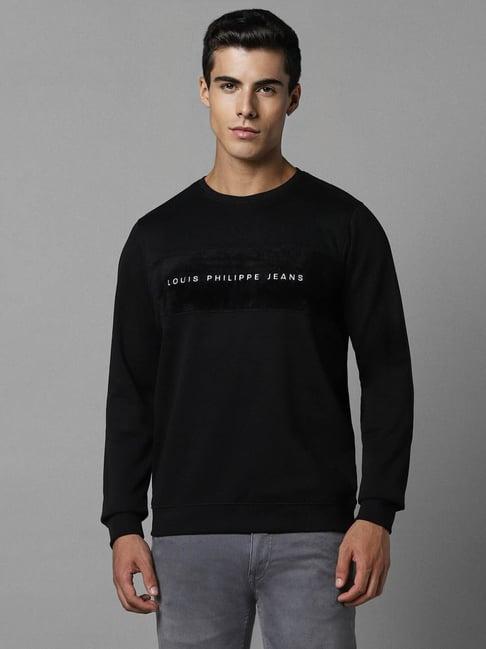 louis philippe jeans black cotton regular fit logo printed sweatshirt