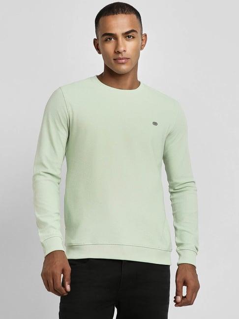 peter england jeans green slim fit self pattern sweatshirt