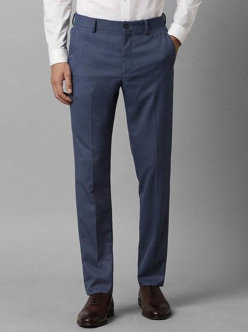 louis philippe navy blue slim fit texture trousers