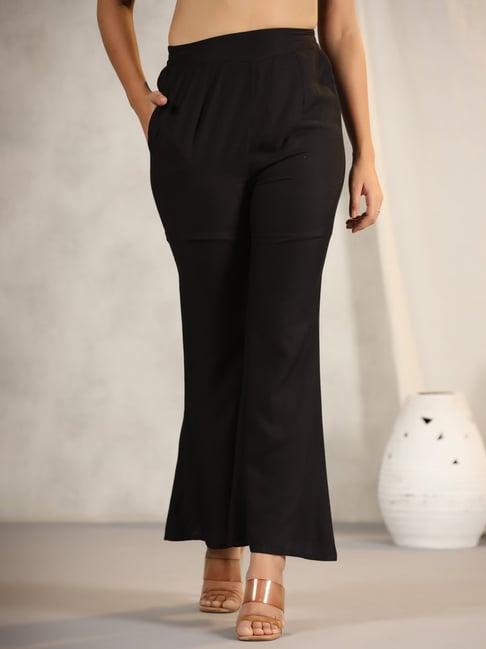 juniper black modal rayon women partially elasticated bell bottom pants with single side pocket