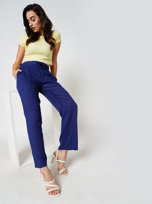 only blue cotton regular fit high rise pants