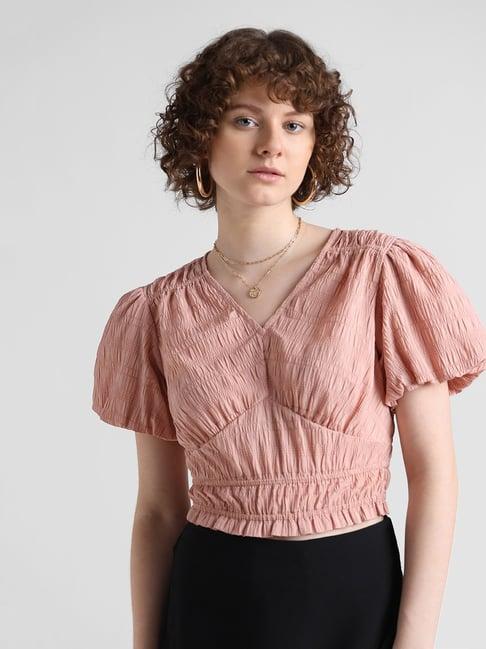 only peach regular fit crop top