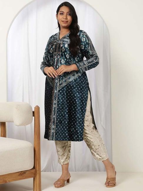 amydus teal printed straight kurta