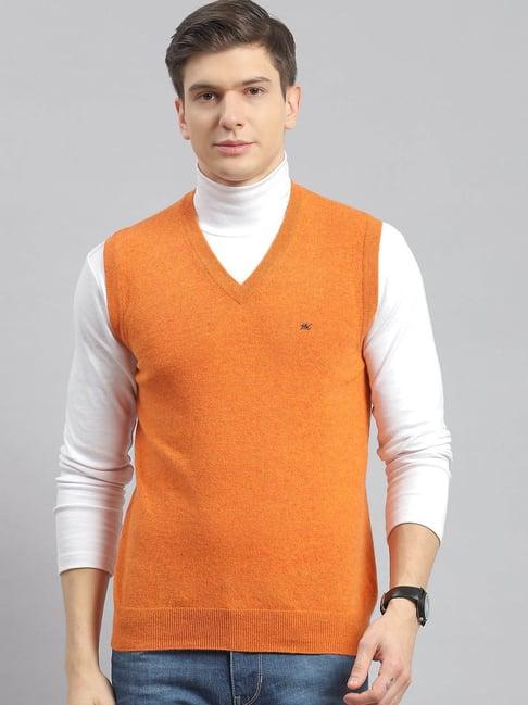 monte carlo mix orange regular fit lambs wool sweater