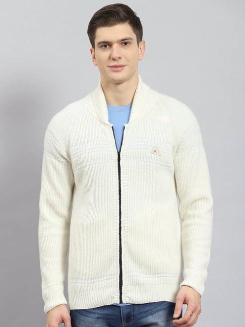 monte carlo off white regular fit lambs wool self pattern sweater