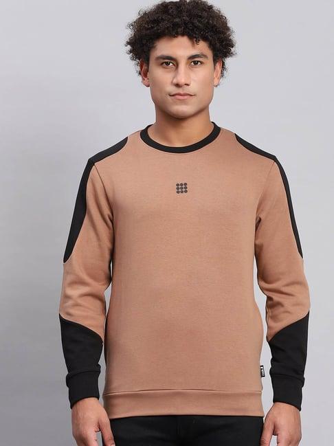 rock.it camel brown smart fit colour block sweatshirt