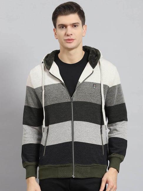 monte carlo beige regular fit striped hooded sweatshirt