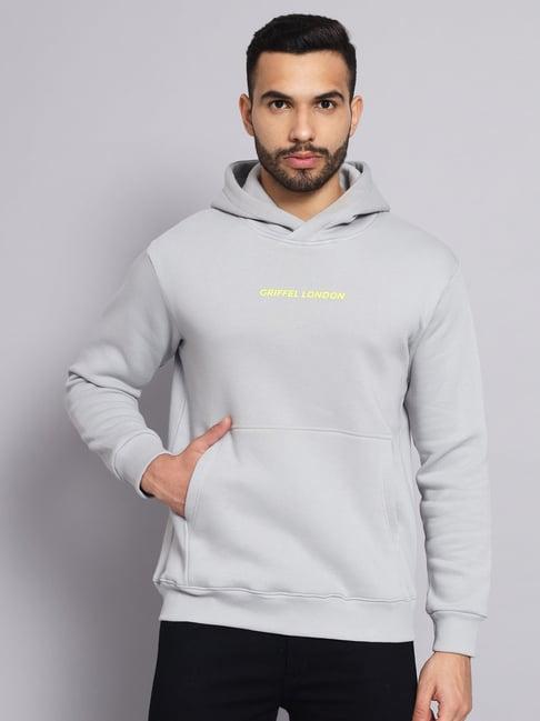 griffel steel grey regular fit logo print hooded sweatshirt