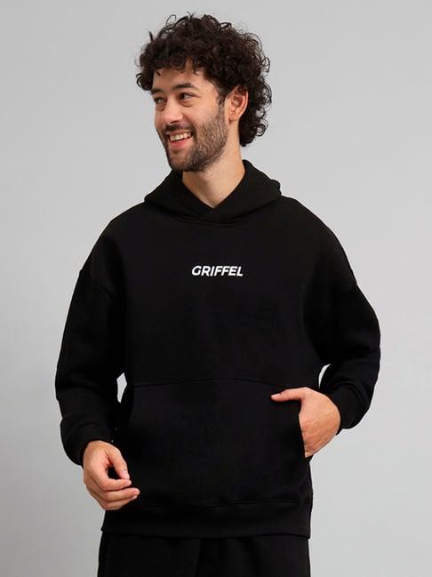 griffel black loose fit logo print oversized hooded sweatshirt