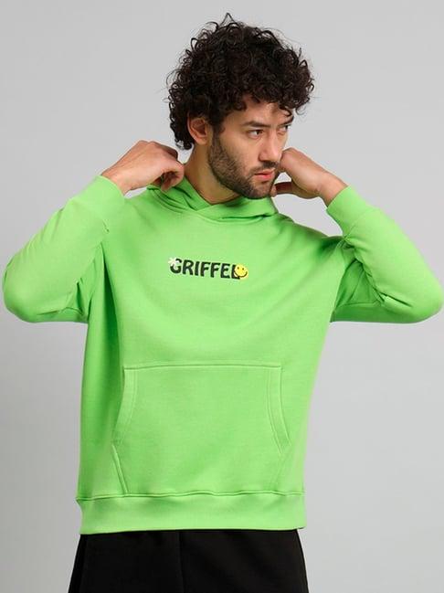 griffel parrot green loose fit graphic print oversized hooded sweatshirt