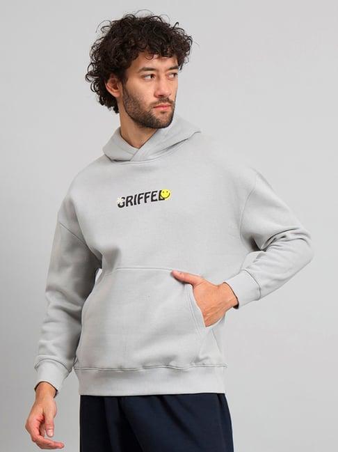 griffel steel grey loose fit graphic print oversized hooded sweatshirt