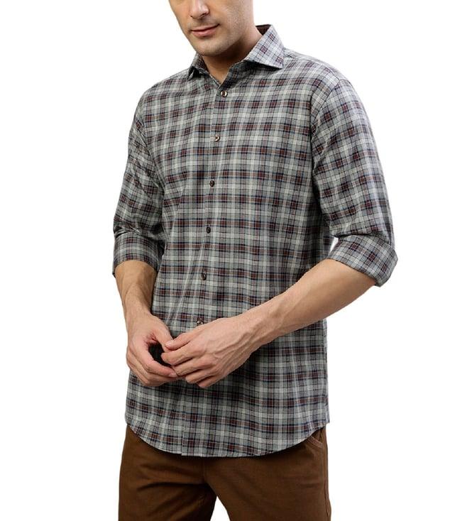 bruun & stengade brown fashion checked regular fit shirt