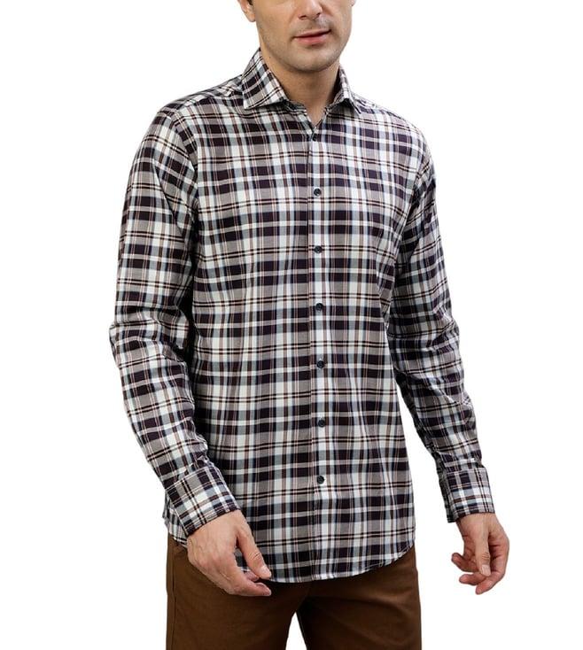 bruun & stengade brown fashion checked regular fit shirt