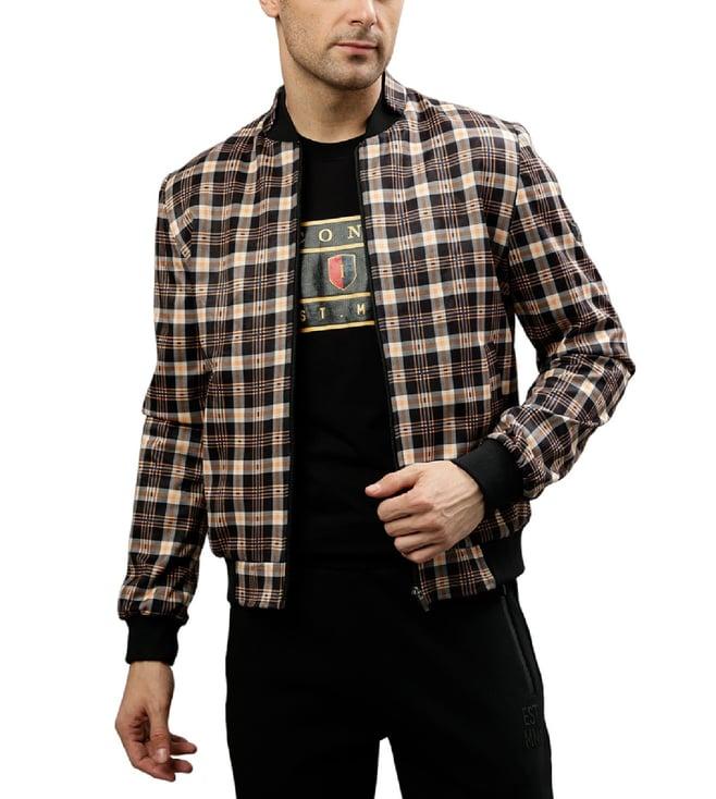 iconic multicolorcolor checked regular fit bomber jacket