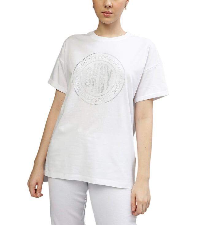 dkny white fashion printed regular fit t-shirt