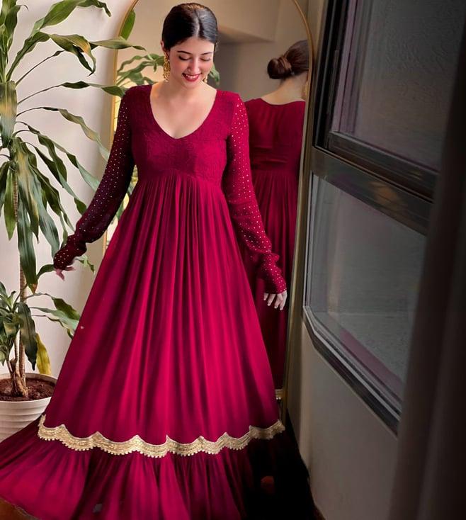 label aishwaryrika maroon spotlight milano chikankari anarkali gown