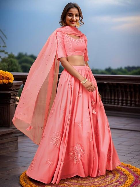 marigold lane pink embroidered lehenga choli set with dupatta