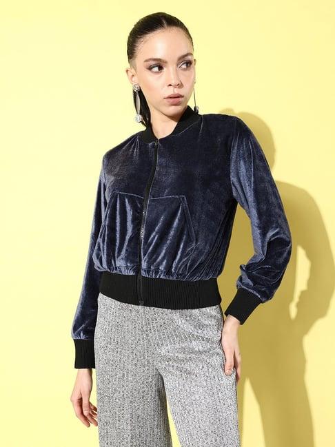 anvi be yourself black & grey relaxed fit cropped jacket