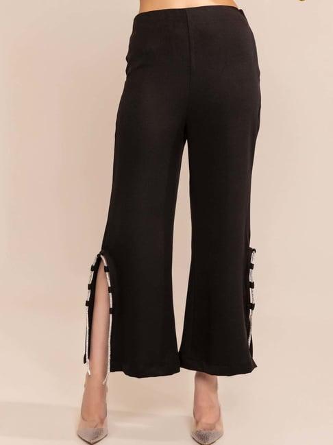 kaori by shreya agarwal black mid rise bootcut trousers