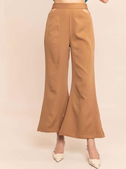 kaori by shreya agarwal brown mid rise bootcut trousers