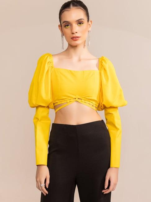 kaori by shreya agarwal yellow cotton crop top