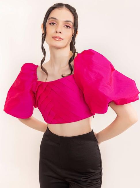 kaori by shreya agarwal pink pleated crop top