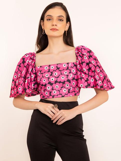 kaori by shreya agarwal pink printed crop top