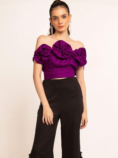 kaori by shreya agarwal purple cotton pleated crop top